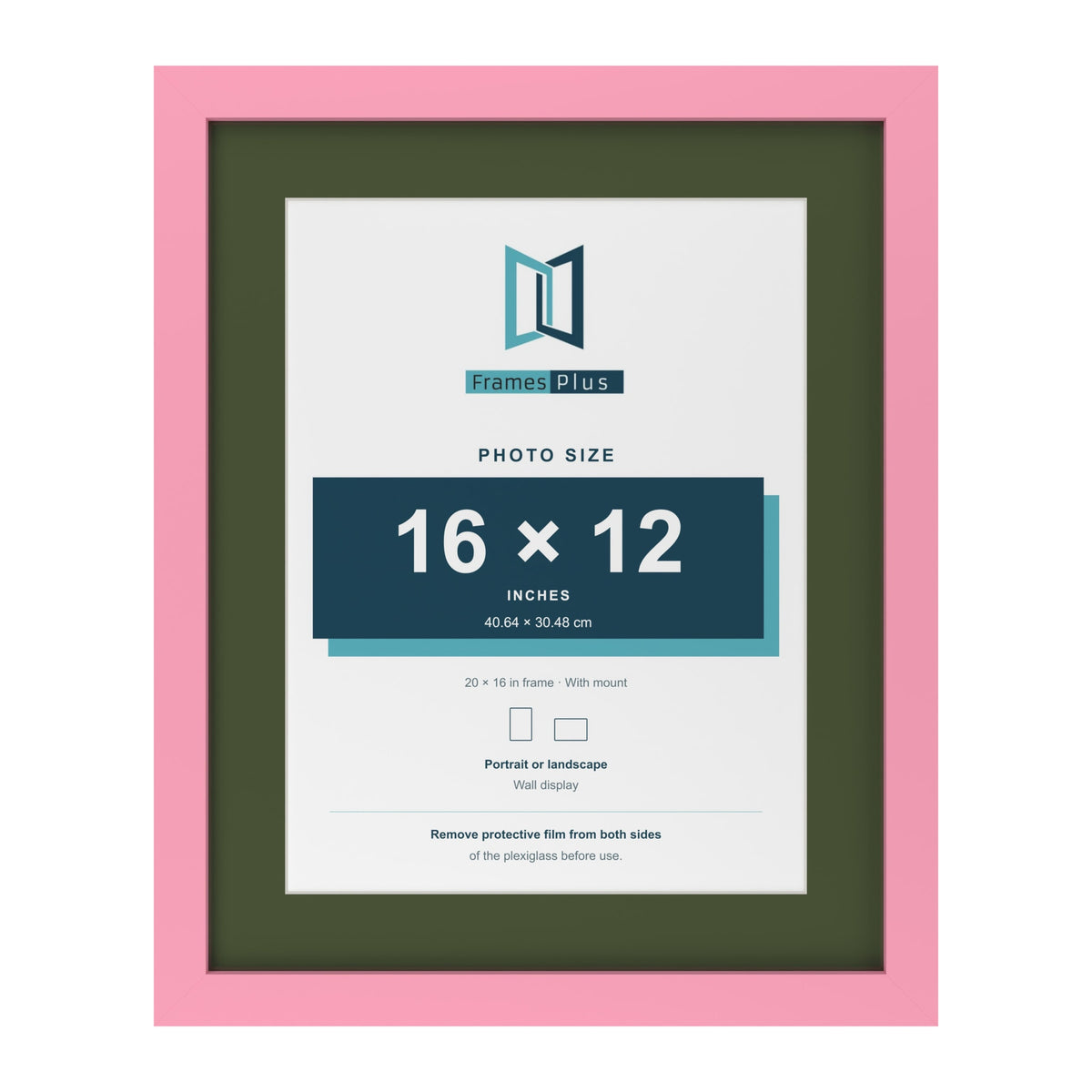 Baby Pink 20 x 16 inch picture frame with a green mount for a 16 x 12 inch photo