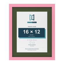Baby Pink 20 x 16 inch picture frame with a green mount for a 16 x 12 inch photo