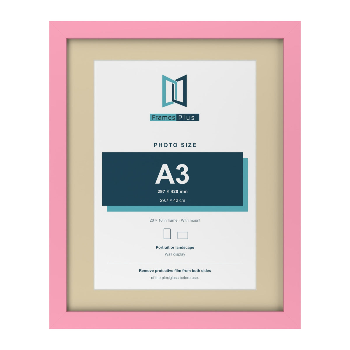 Baby Pink 20 x 16 inch picture frame with an ivory mount for an A3 photo