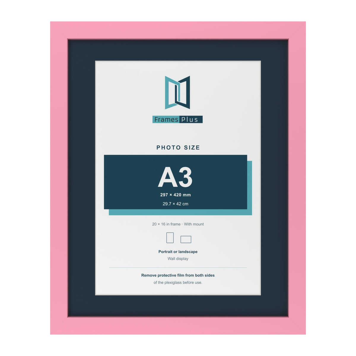 Baby Pink 20 x 16 inch picture frame with a Pacific Blue mount for an A3 photo