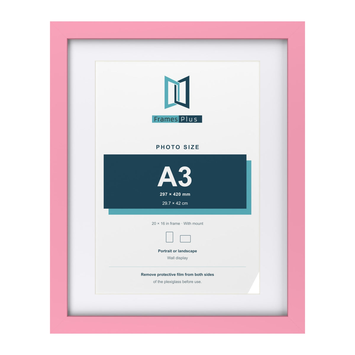 Baby Pink 20 x 16 inch picture frame with a white mount for an A3 photo