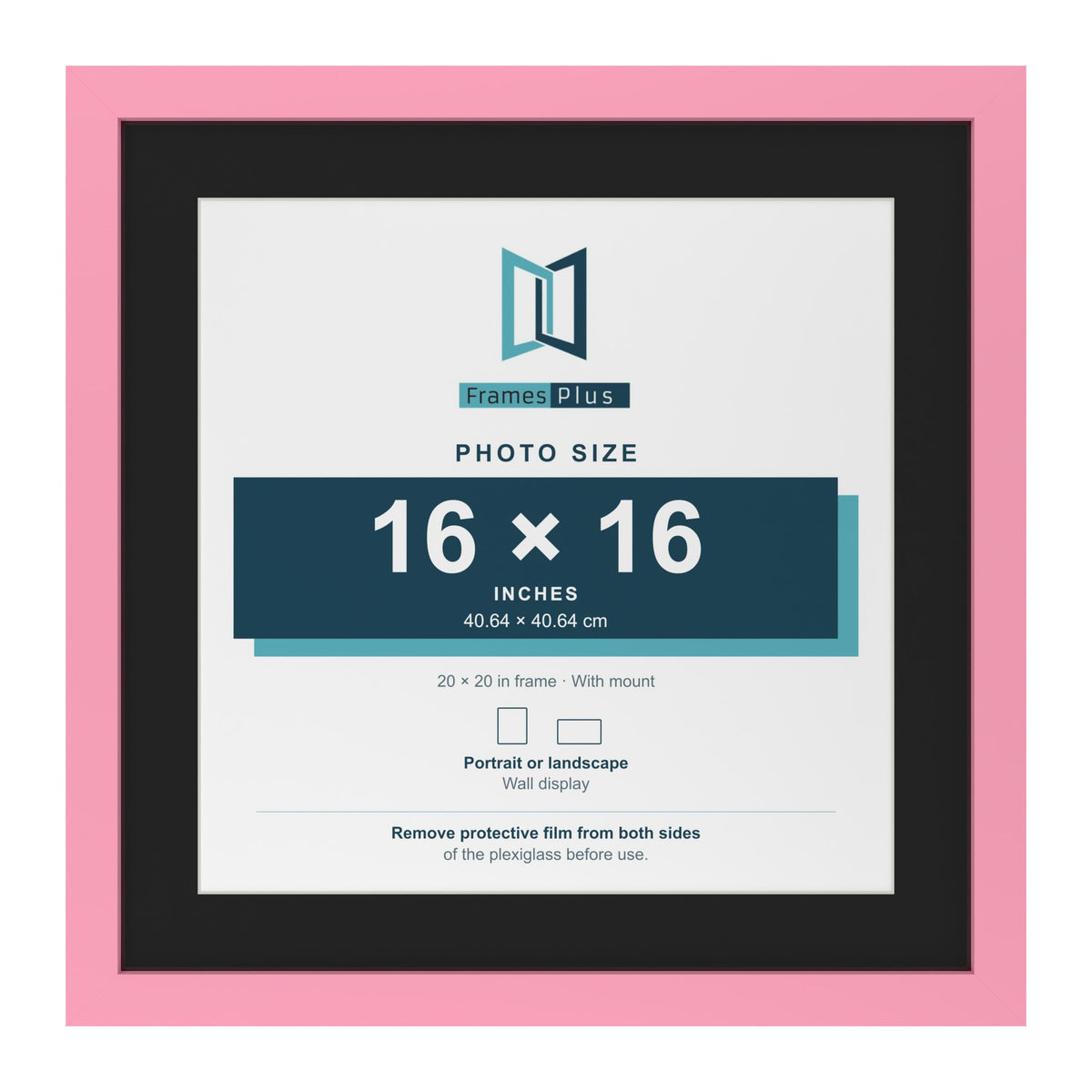 Baby Pink 20 x 20 inch picture frame with a black mount for a 16 x 16 inch photo