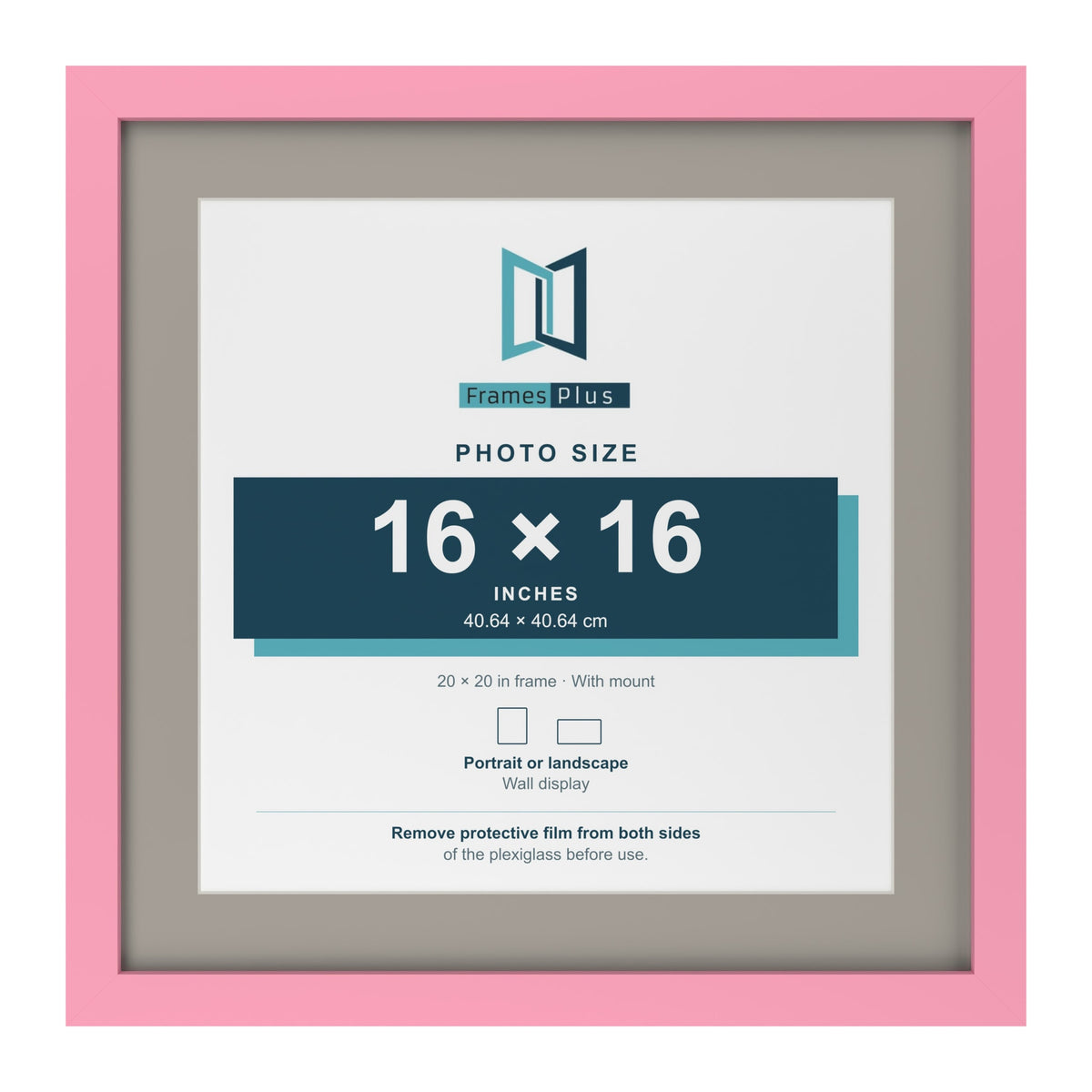 Baby Pink 20 x 20 inch picture frame with a Dawn Grey mount for a 16 x 16 inch photo