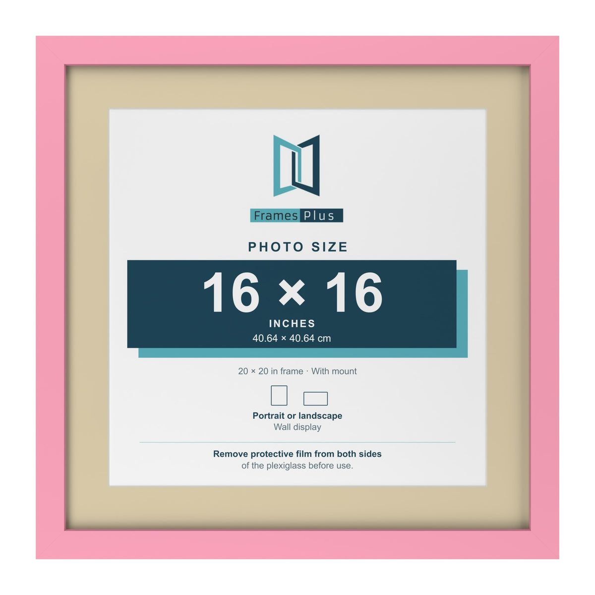 Baby Pink 20 x 20 inch picture frame with an ivory mount for a 16 x 16 inch photo