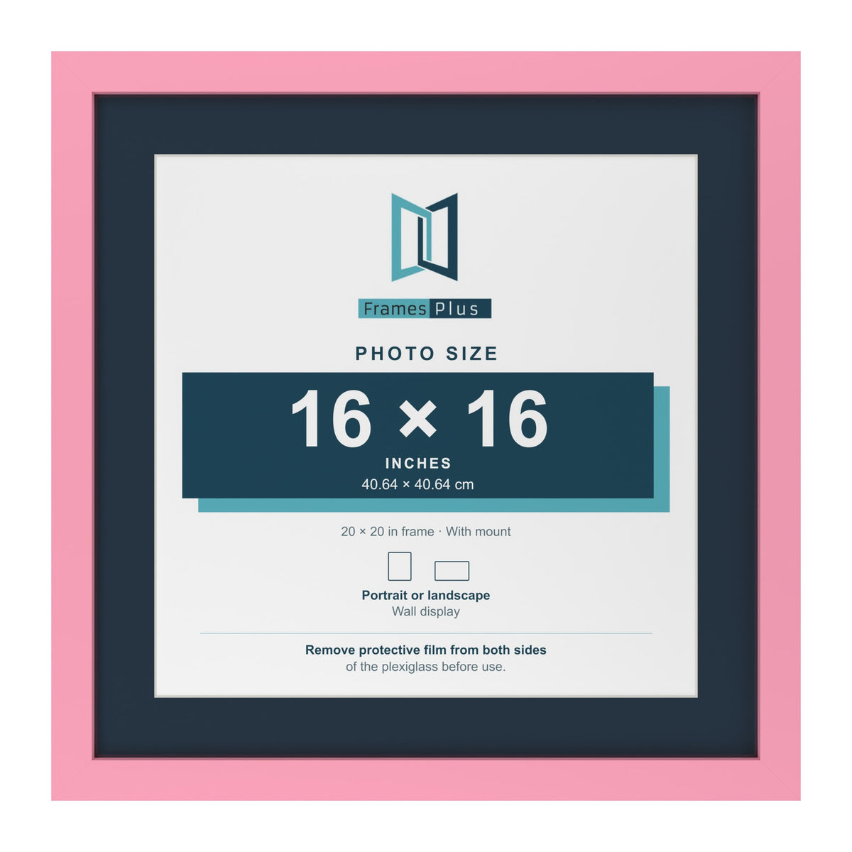 Baby Pink 20 x 20 inch picture frame with a Pacific Blue mount for a 16 x 16 inch photo