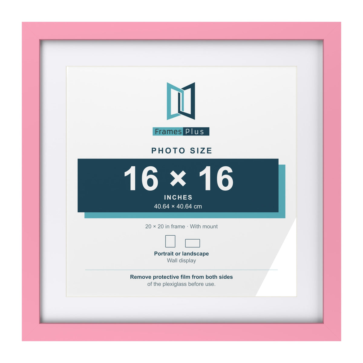 Baby Pink 20 x 20 inch picture frame with a white mount for a 16 x 16 inch photo