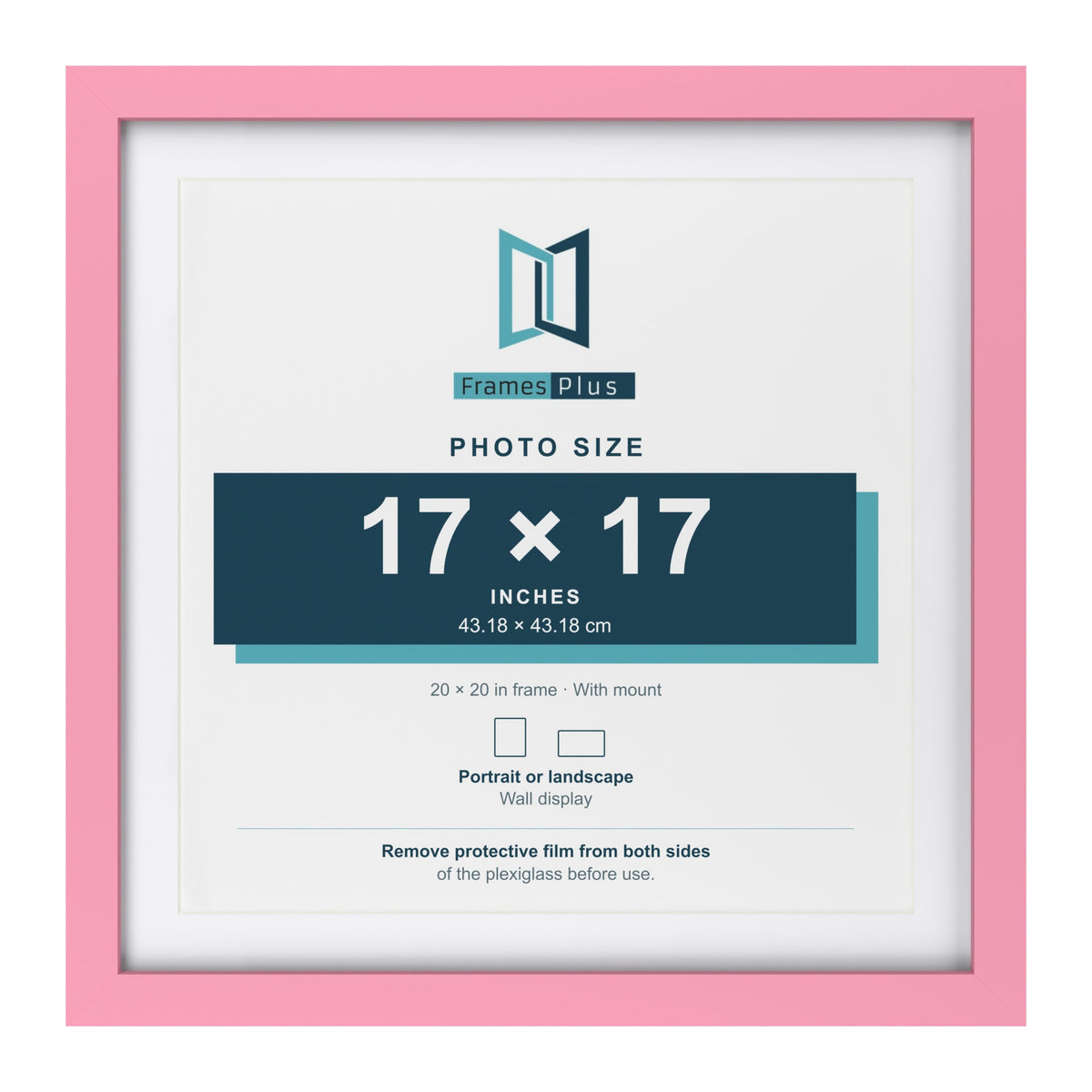 Baby Pink 20 x 20 inch picture frame with a white mount for a 17 x 17 inch photo