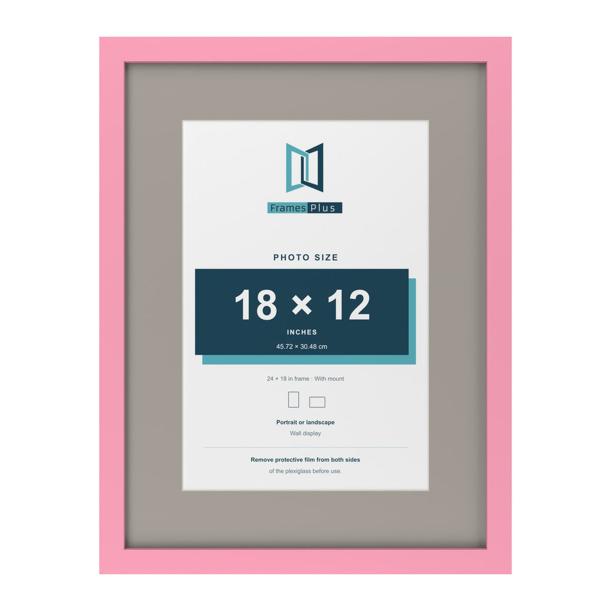 Baby Pink 24 x 18 inch picture frame with a Dawn Grey mount for an 18 x 12 inch photo