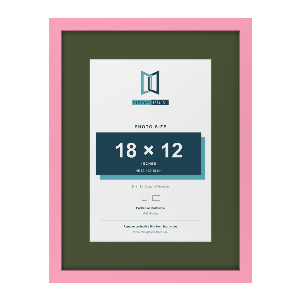 Baby Pink 24 x 18 inch picture frame with a green mount for an 18 x 12 inch photo