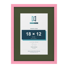 Baby Pink 24 x 18 inch picture frame with a green mount for an 18 x 12 inch photo