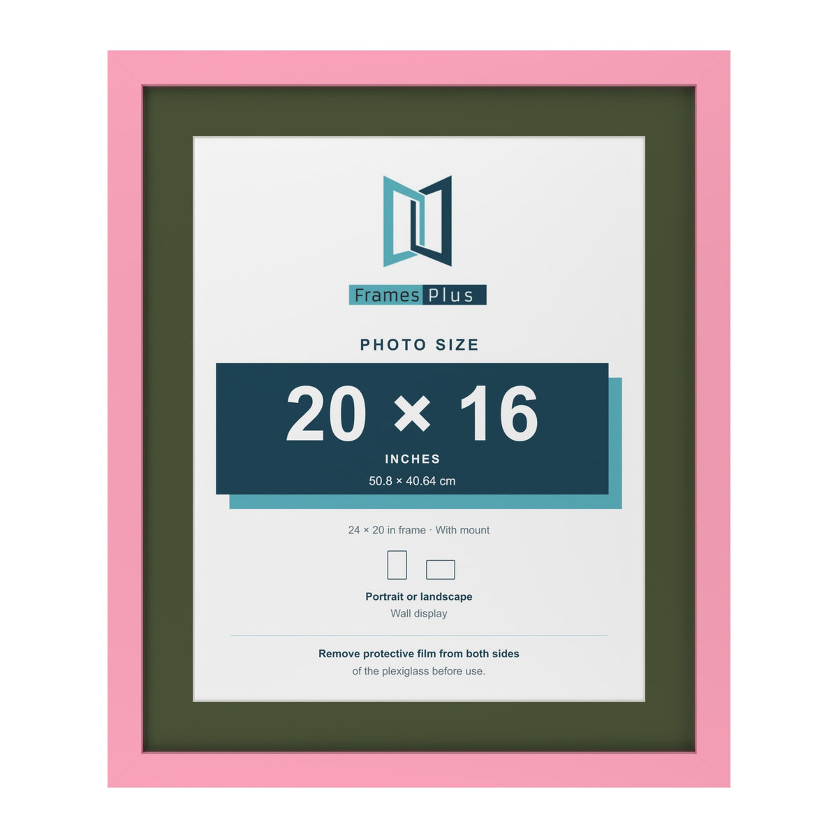 Baby Pink 24 x 20 inch picture frame with a green mount for a 20 x 16 inch photo