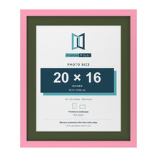 Baby Pink 24 x 20 inch picture frame with a green mount for a 20 x 16 inch photo