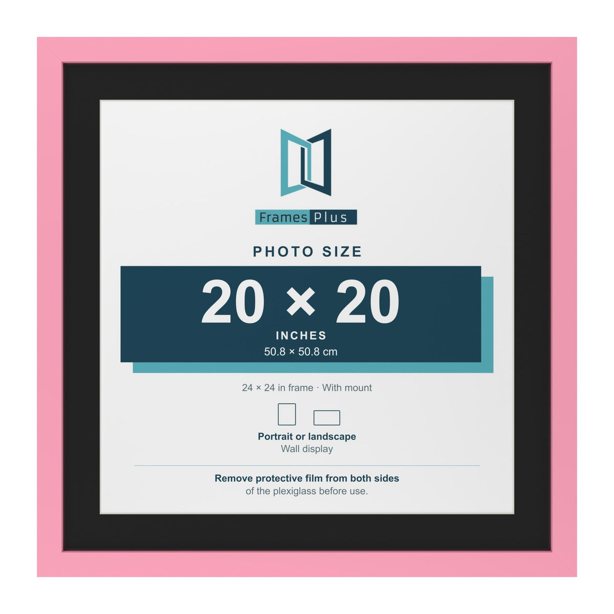 Baby Pink 24 x 24 inch picture frame with a black mount for a 20 x 20 inch photo