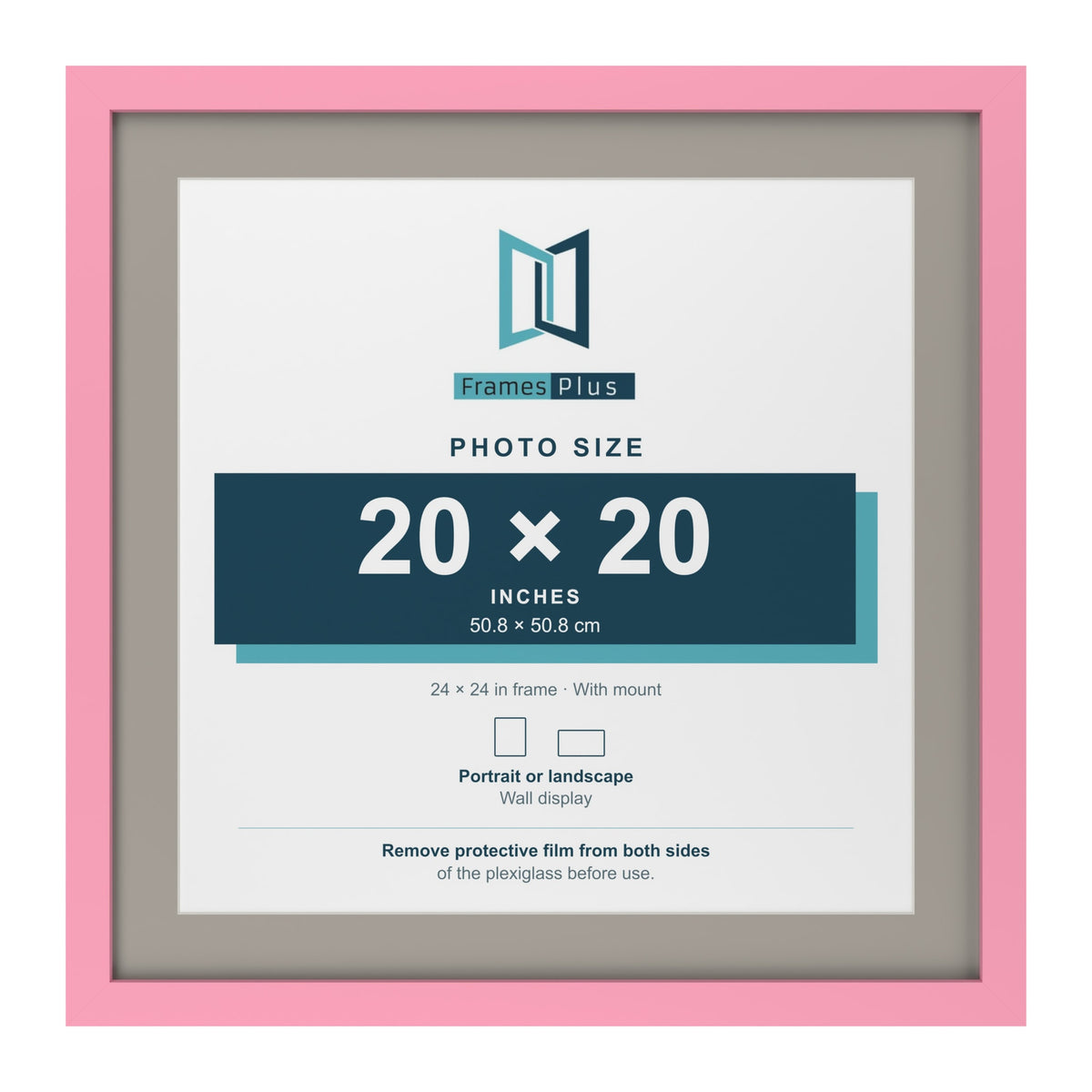 Baby Pink 24 x 24 inch picture frame with a Dawn Grey mount for a 20 x 20 inch photo