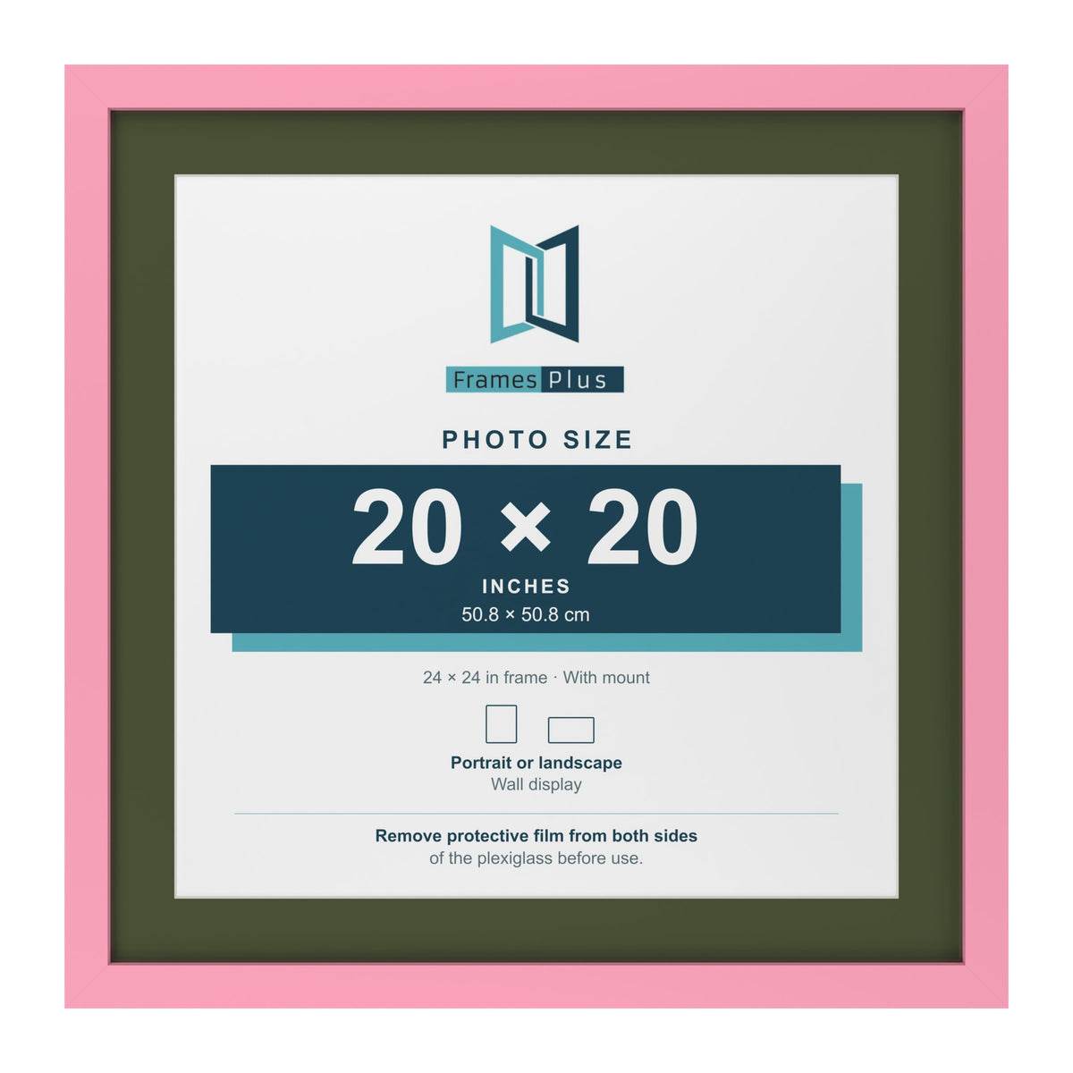 Baby Pink 24 x 24 inch picture frame with a green mount for a 20 x 20 inch photo