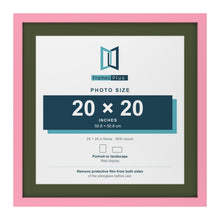 Baby Pink 24 x 24 inch picture frame with a green mount for a 20 x 20 inch photo