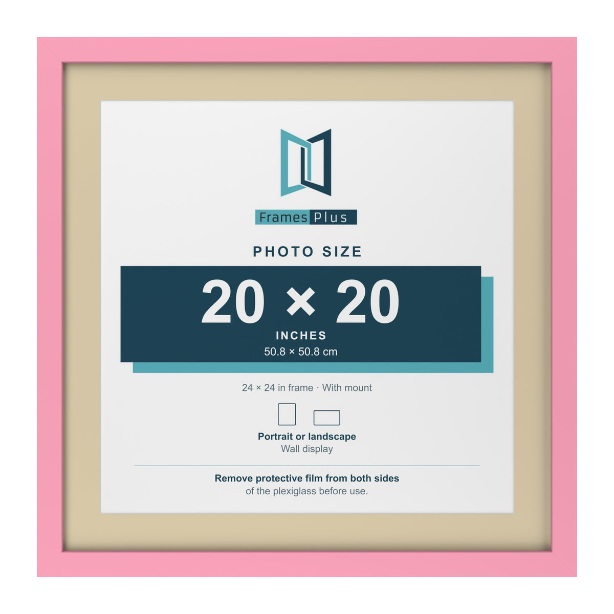 Baby Pink 24 x 24 inch picture frame with an ivory mount for a 20 x 20 inch photo