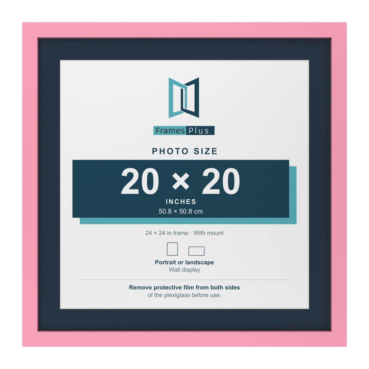 Baby Pink 24 x 24 inch picture frame with a Pacific Blue mount for a 20 x 20 inch photo