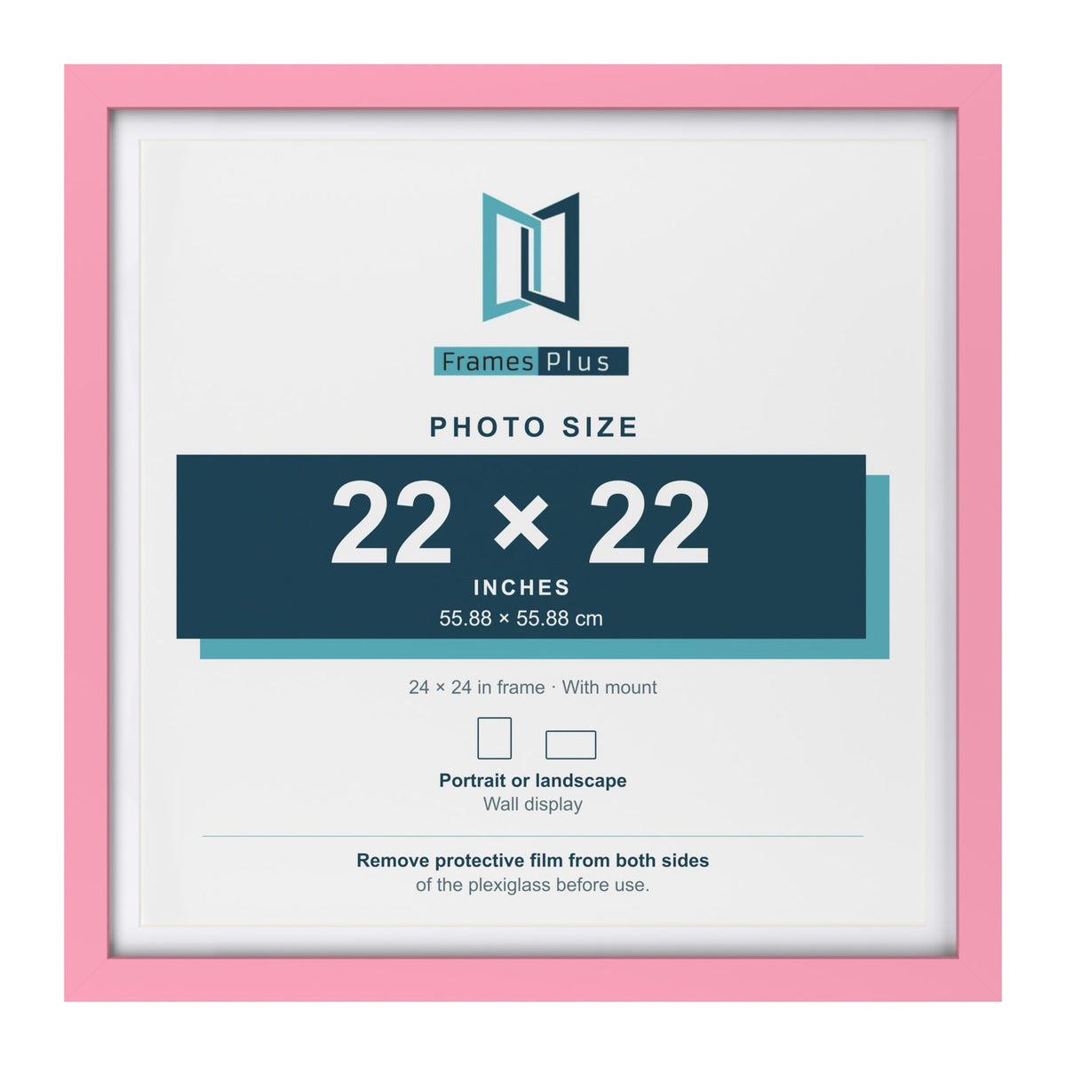 Baby Pink 24 x 24 inch picture frame with a white mount for a 22 x 22 inch photo