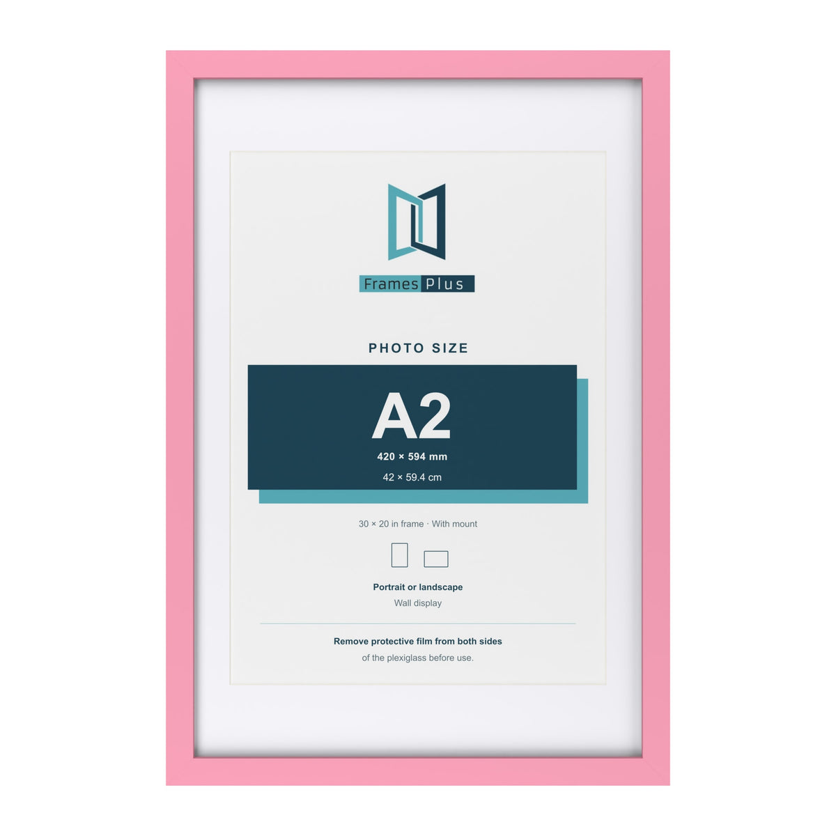 Baby Pink 30 x 20 inch picture frame with a white mount for an A2 photo