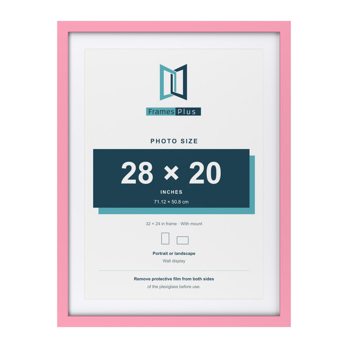 Baby Pink 32 x 24 inch picture frame with a white mount for a 28 x 20 inch photo
