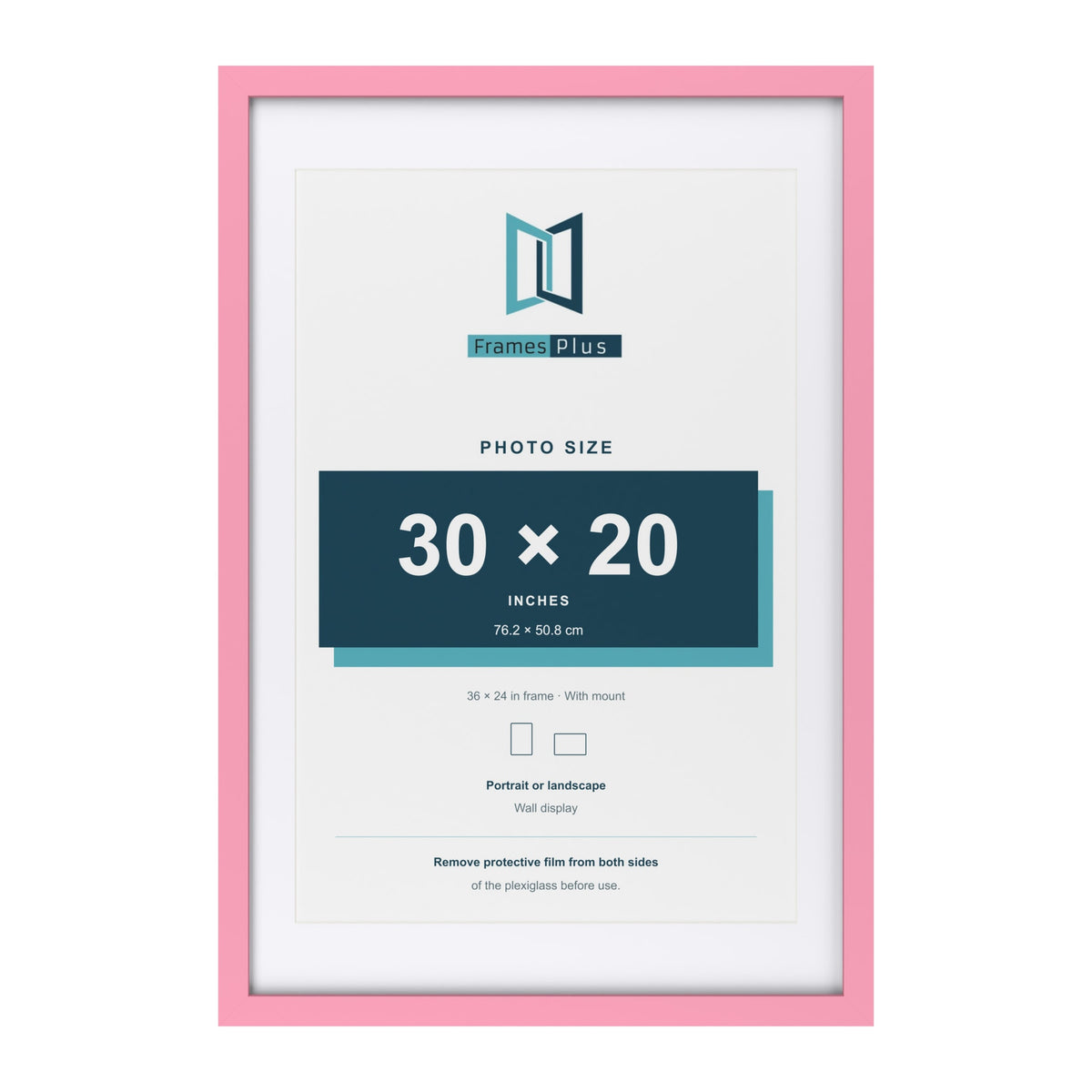Baby Pink 36 x 24 inch picture frame with a white mount for a 30 x 20 inch photo