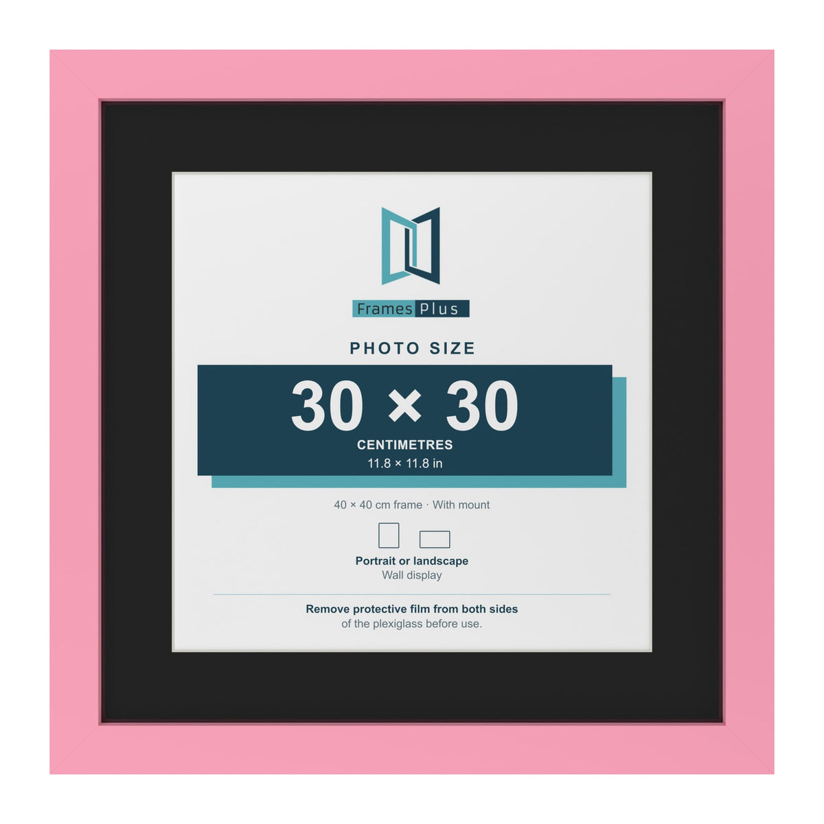 Baby Pink 40 x 40 cm picture frame with a black mount for a 30 x 30 cm photo
