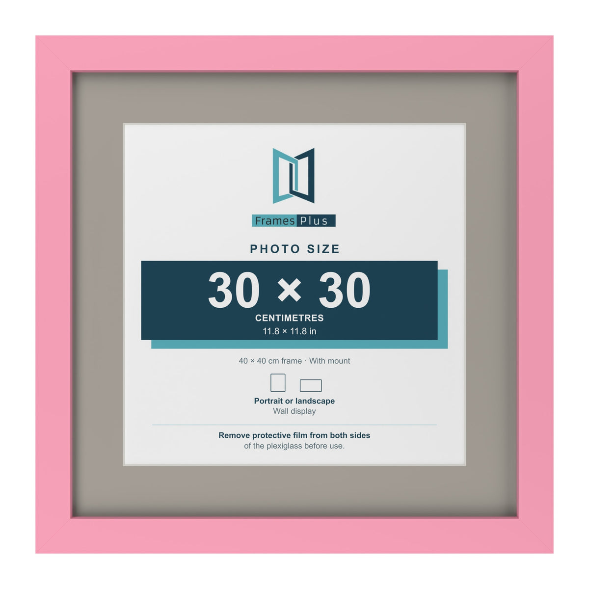 Baby Pink 40 x 40 cm picture frame with a Dawn Grey mount for a 30 x 30 cm photo