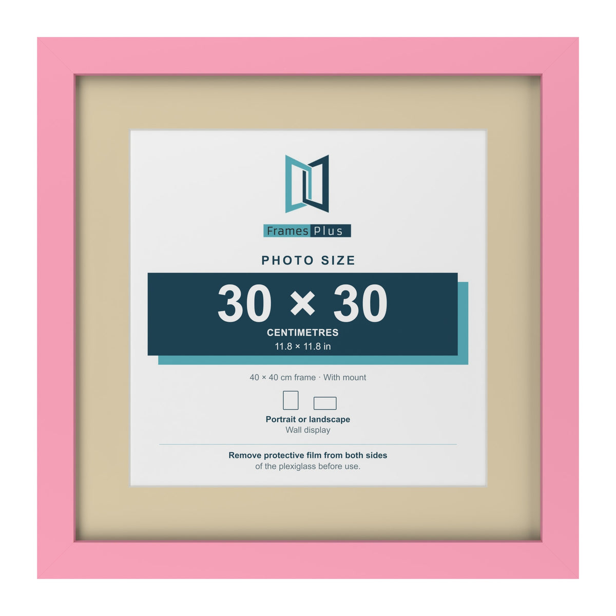 Baby Pink 40 x 40 cm picture frame with an ivory mount for a 30 x 30 cm photo
