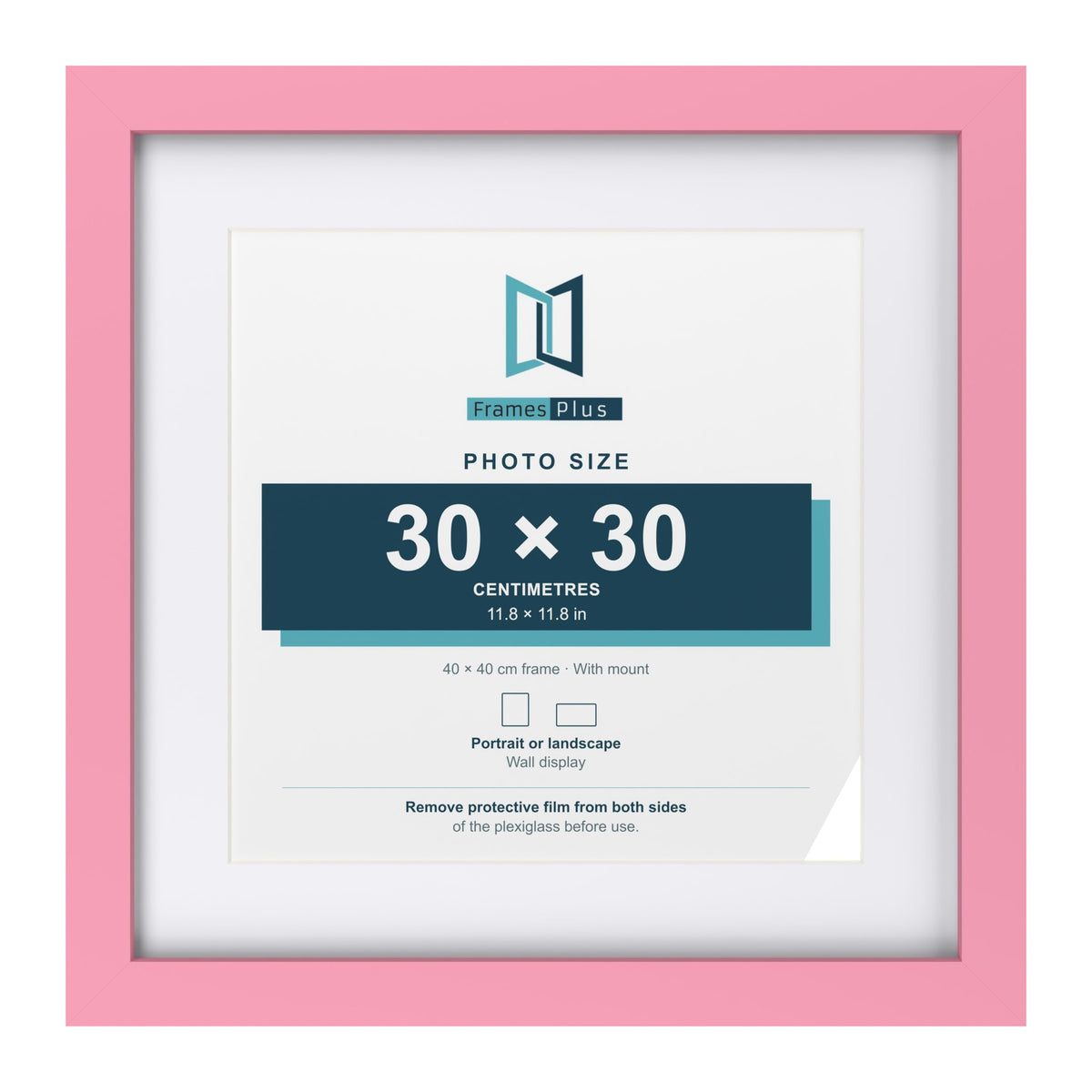 Baby Pink 40 x 40 cm picture frame with a white mount for a 30 x 30 cm photo