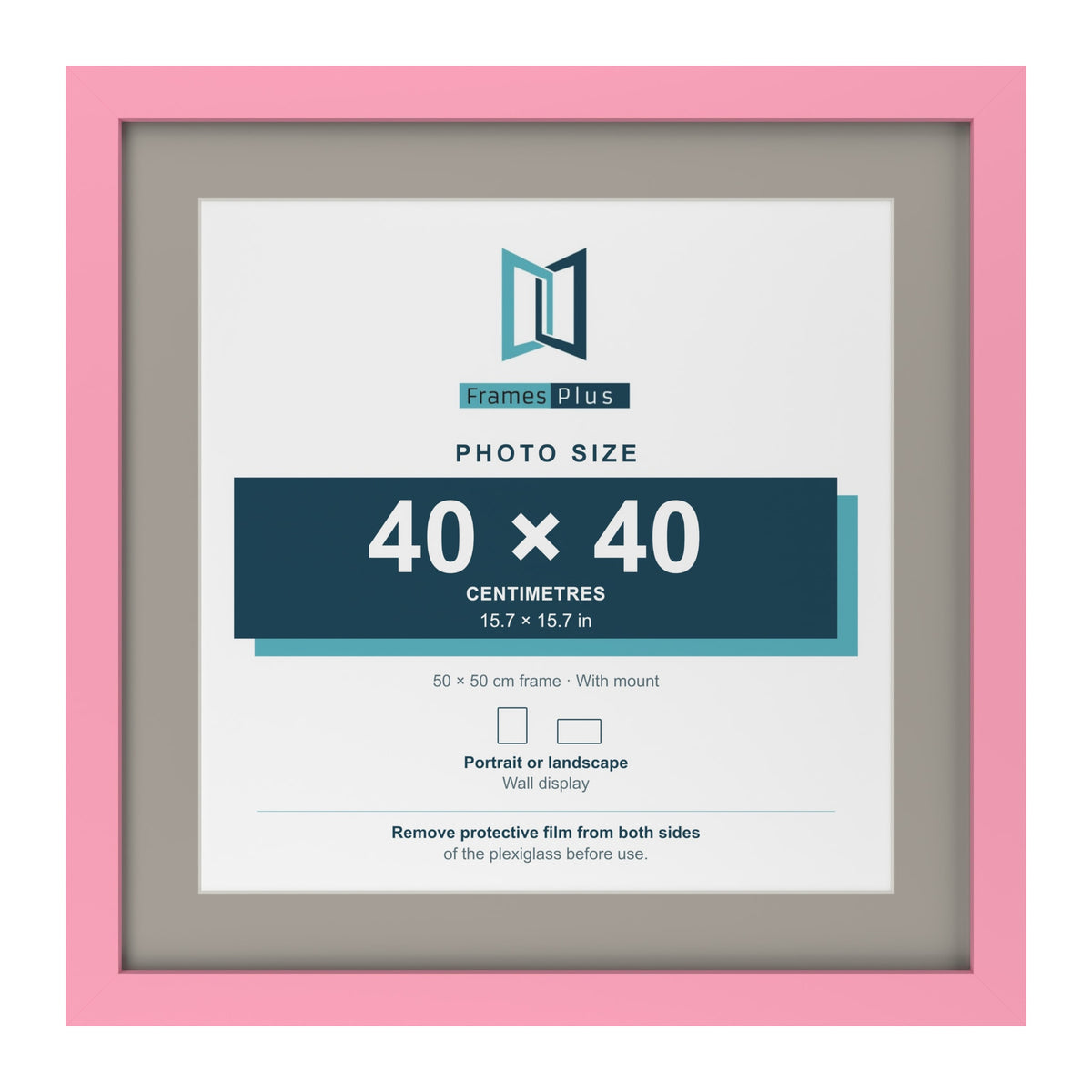 Baby Pink 50 x 50 cm picture frame with a Dawn Grey mount for a 40 x 40 cm photo
