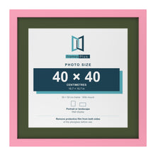 Baby Pink 50 x 50 cm picture frame with a green mount for a 40 x 40 cm photo
