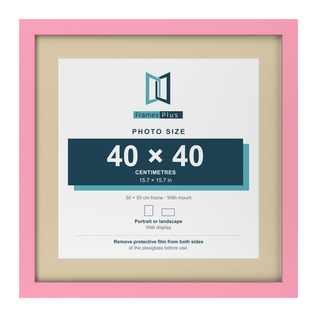Baby Pink 50 x 50 cm picture frame with an ivory mount for a 40 x 40 cm photo