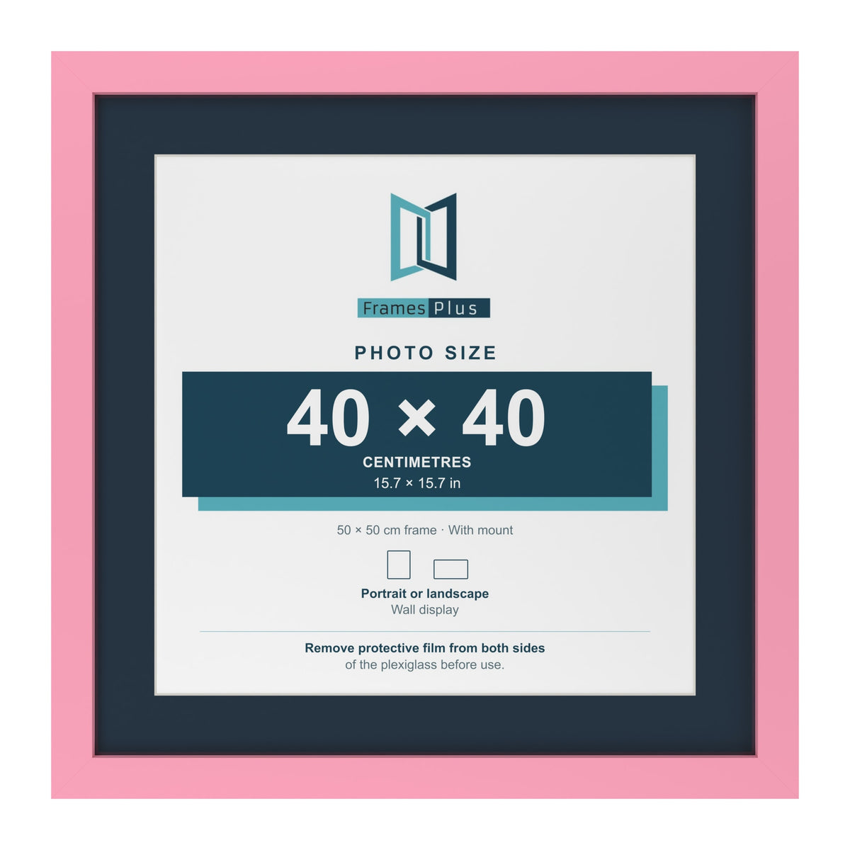 Baby Pink 50 x 50 cm picture frame with a Pacific Blue mount for a 40 x 40 cm photo