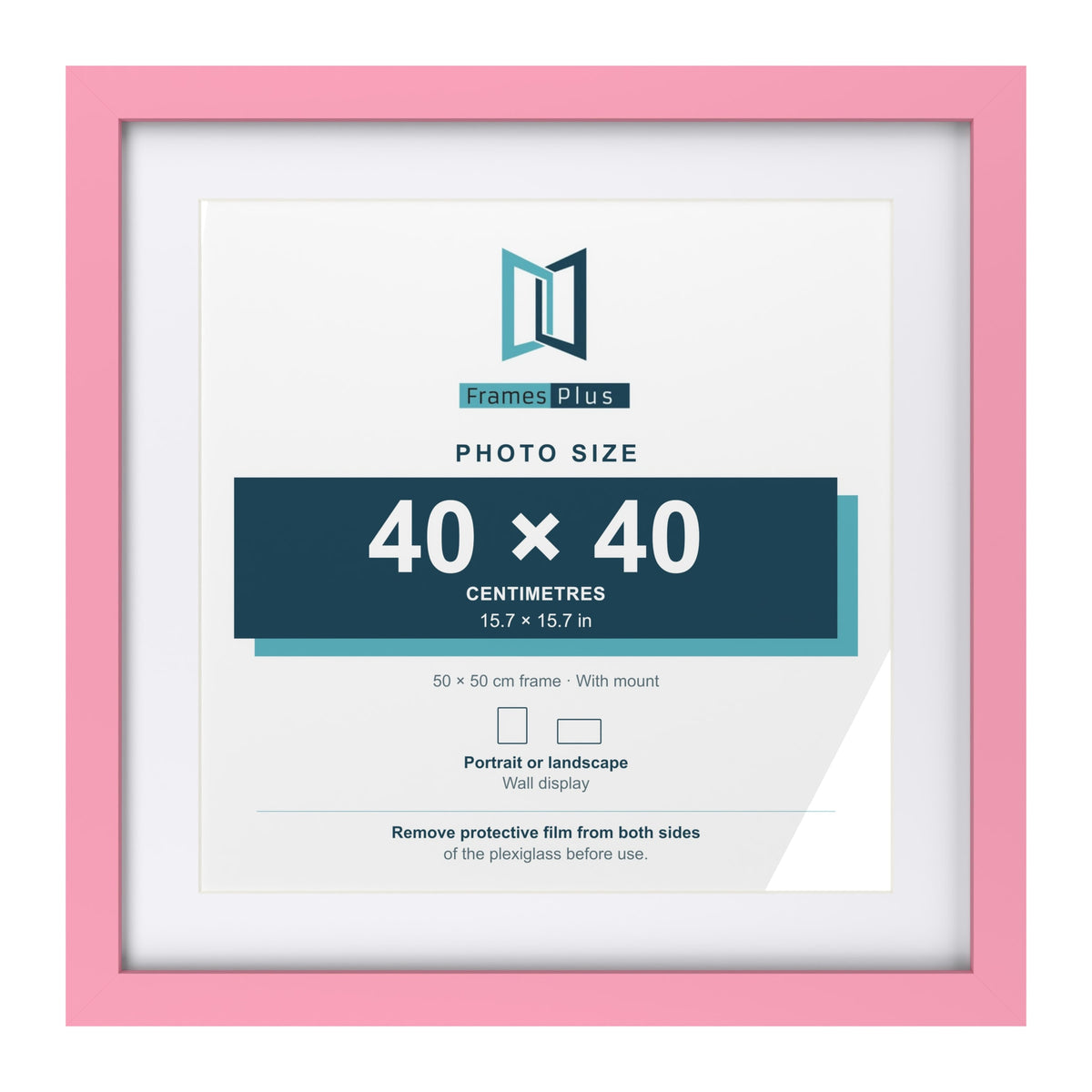 Baby Pink 50 x 50 cm picture frame with a white mount for a 40 x 40 cm photo