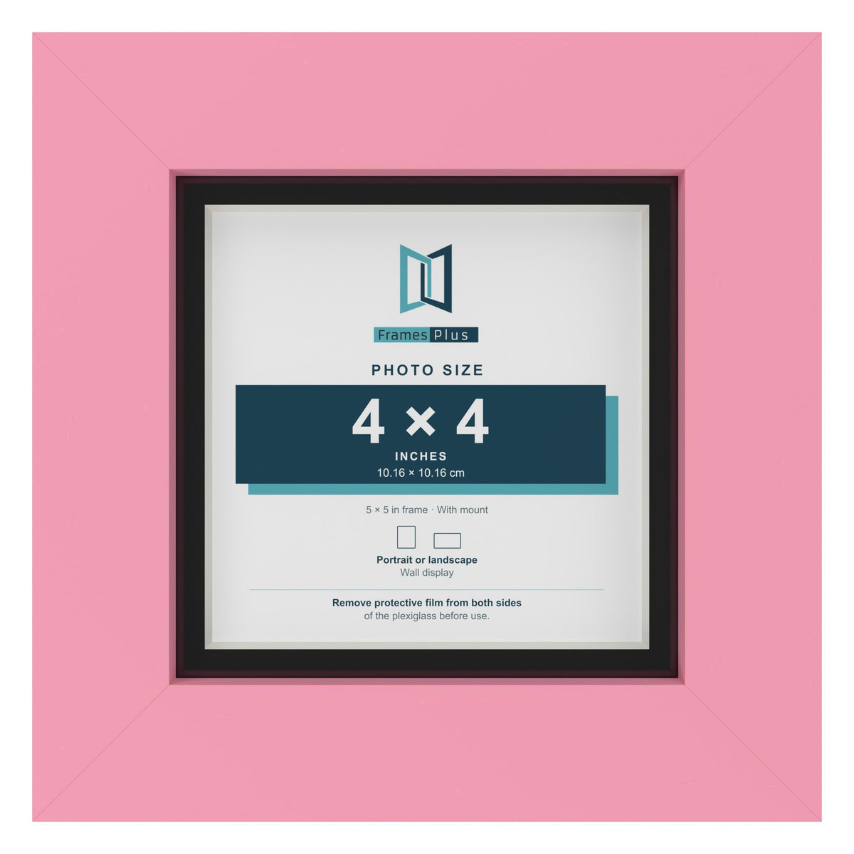Baby Pink 5 x 5 inch picture frame with a black mount for a 4 x 4 inch photo