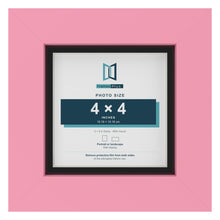 Baby Pink 5 x 5 inch picture frame with a black mount for a 4 x 4 inch photo