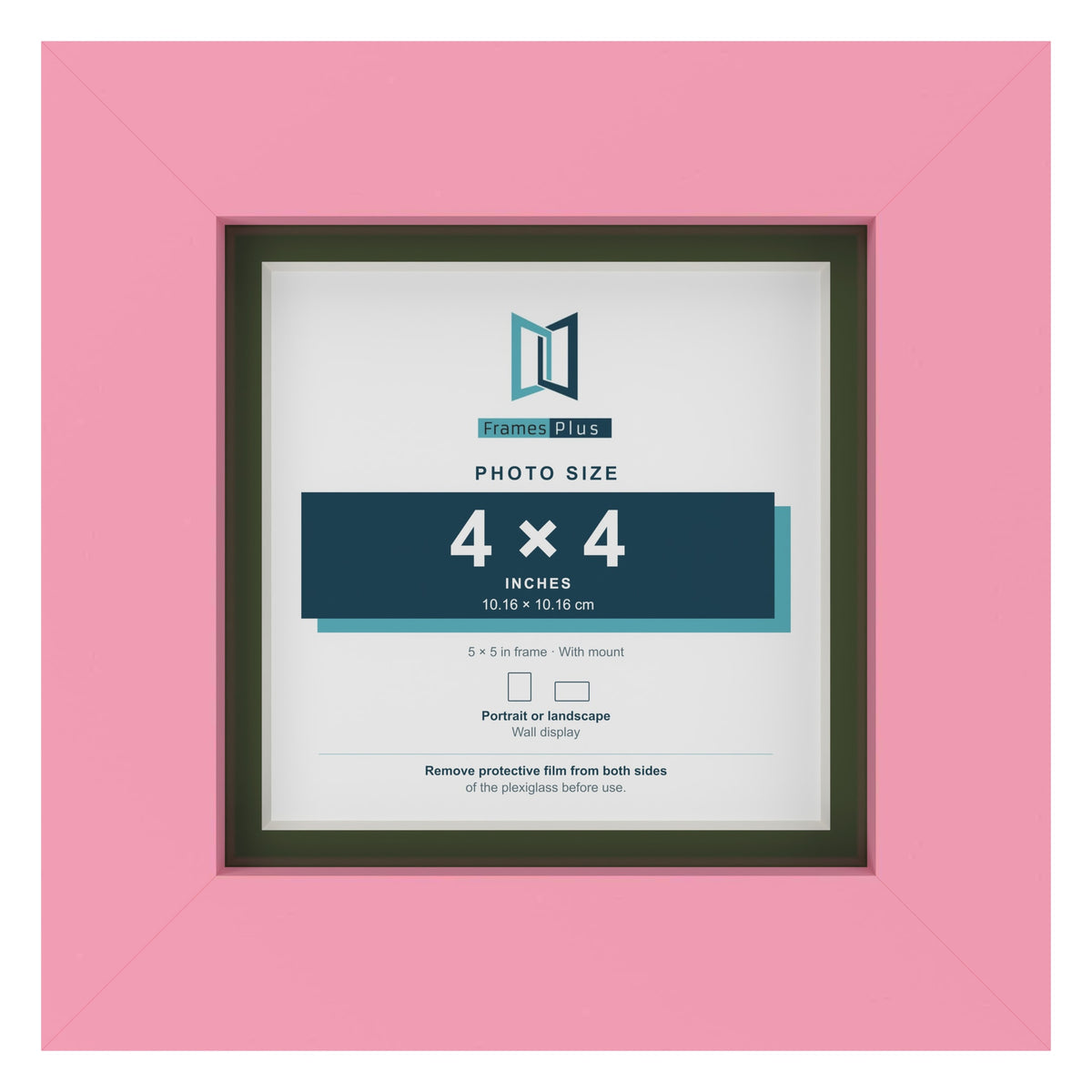Baby Pink 5 x 5 inch picture frame with a green mount for a 4 x 4 inch photo