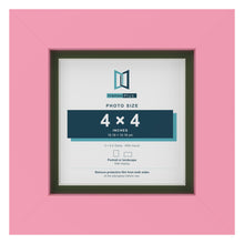 Baby Pink 5 x 5 inch picture frame with a green mount for a 4 x 4 inch photo