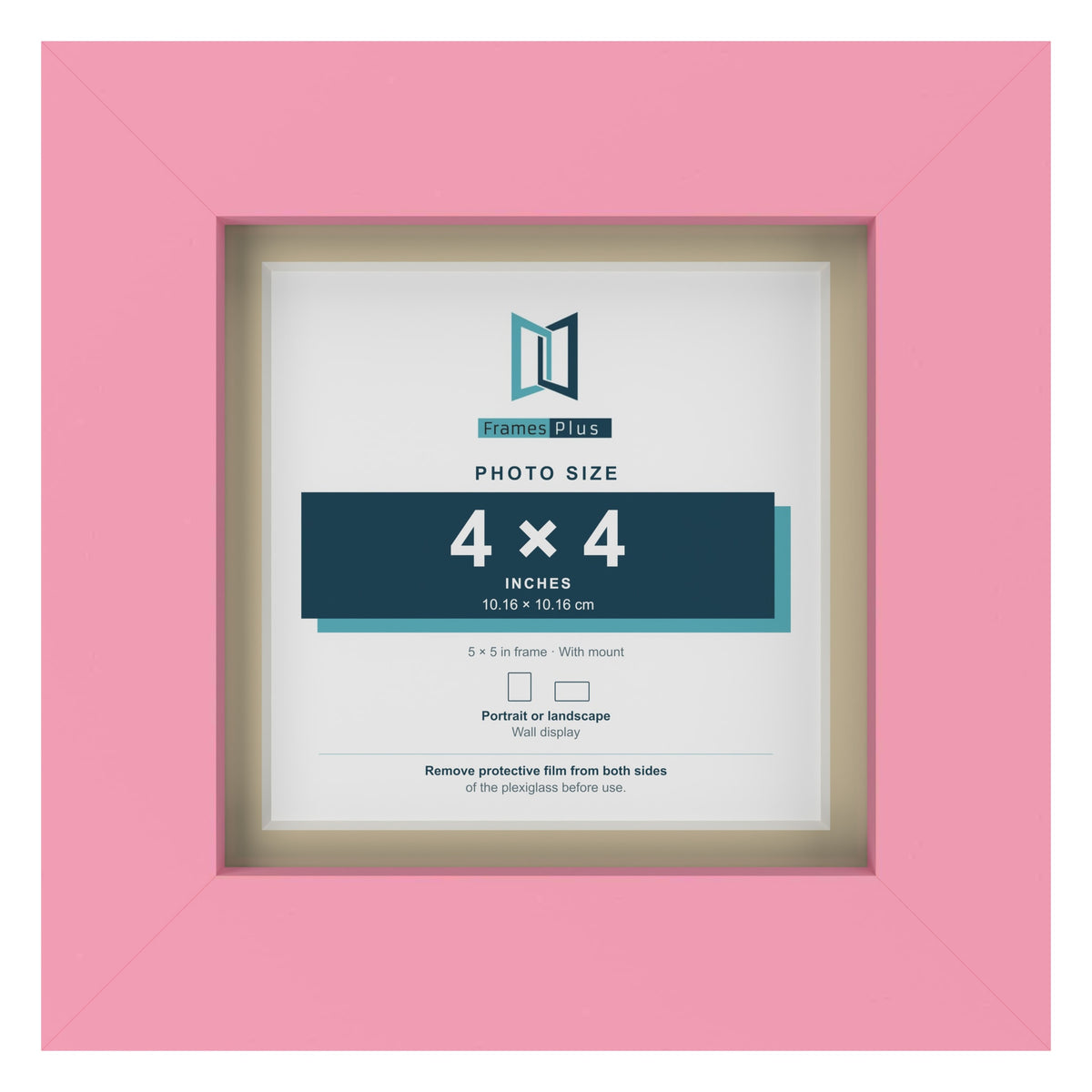 Baby Pink 5 x 5 inch picture frame with an ivory mount for a 4 x 4 inch photo