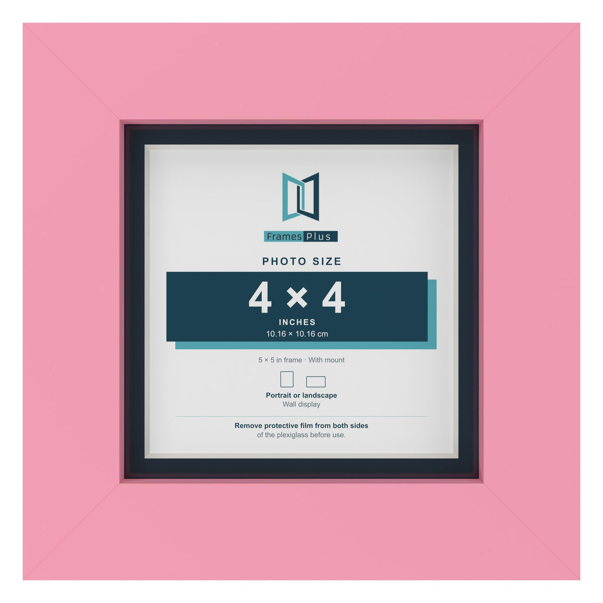 Baby Pink 5 x 5 inch picture frame with a Pacific Blue mount for a 4 x 4 inch photo