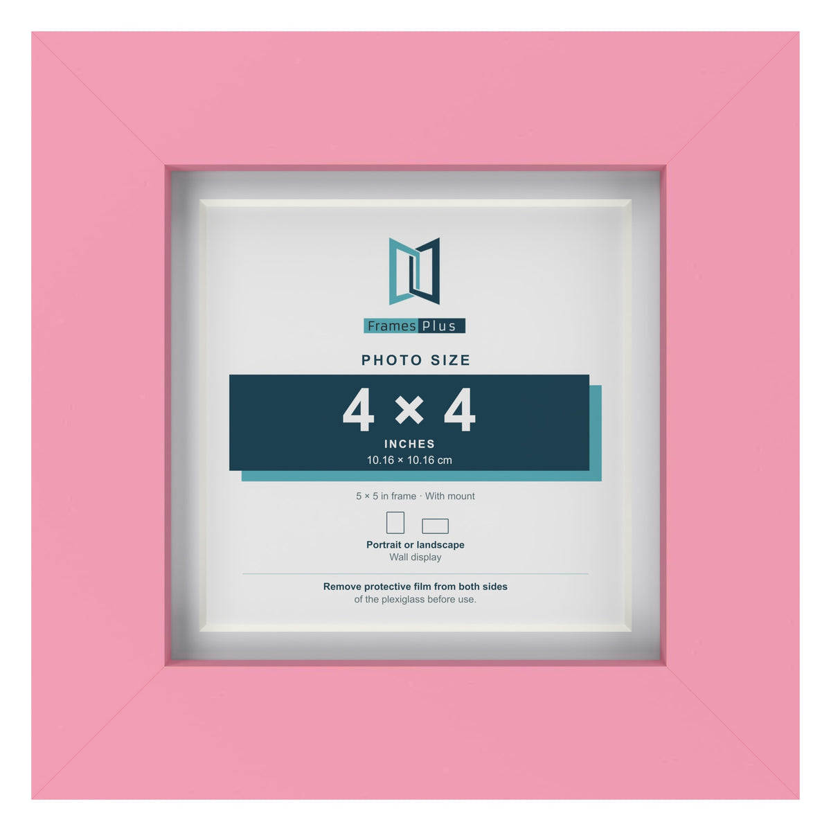 Baby Pink 5 x 5 inch picture frame with a white mount for a 4 x 4 inch photo