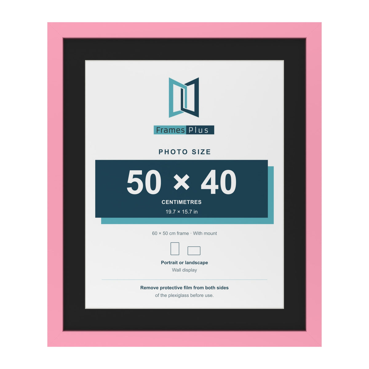 Baby Pink 60 x 50 cm picture frame with a black mount for a 50 x 40 cm photo