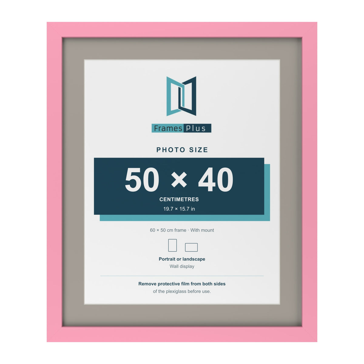 Baby Pink 60 x 50 cm picture frame with a Dawn Grey mount for a 50 x 40 cm photo