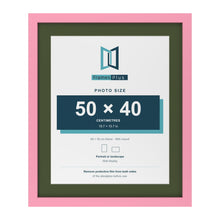 Baby Pink 60 x 50 cm picture frame with a green mount for a 50 x 40 cm photo