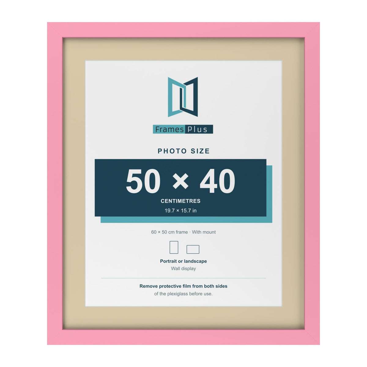 Baby Pink 60 x 50 cm picture frame with an ivory mount for a 50 x 40 cm photo