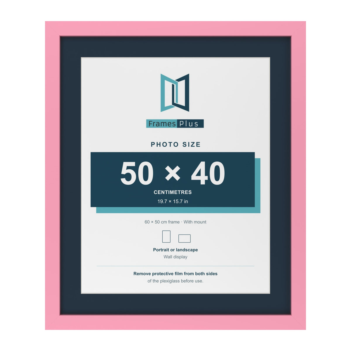 Baby Pink 60 x 50 cm picture frame with a Pacific Blue mount for a 50 x 40 cm photo