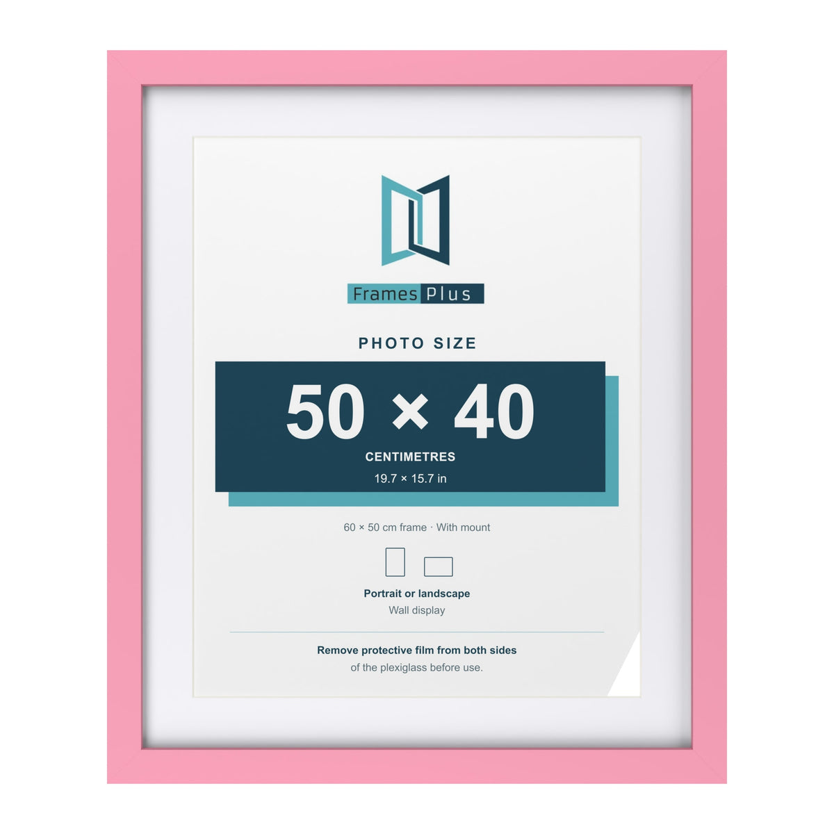 Baby Pink 60 x 50 cm picture frame with a white mount for a 50 x 40 cm photo