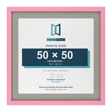 Baby Pink 60 x 60 cm picture frame with a Dawn Grey mount for a 50 x 50 cm photo