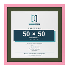 Baby Pink 60 x 60 cm picture frame with a green mount for a 50 x 50 cm photo